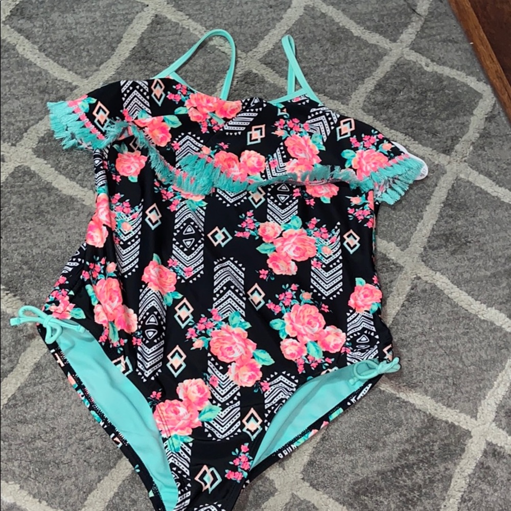 Girl plus neon palm tree one piece Bathing suit